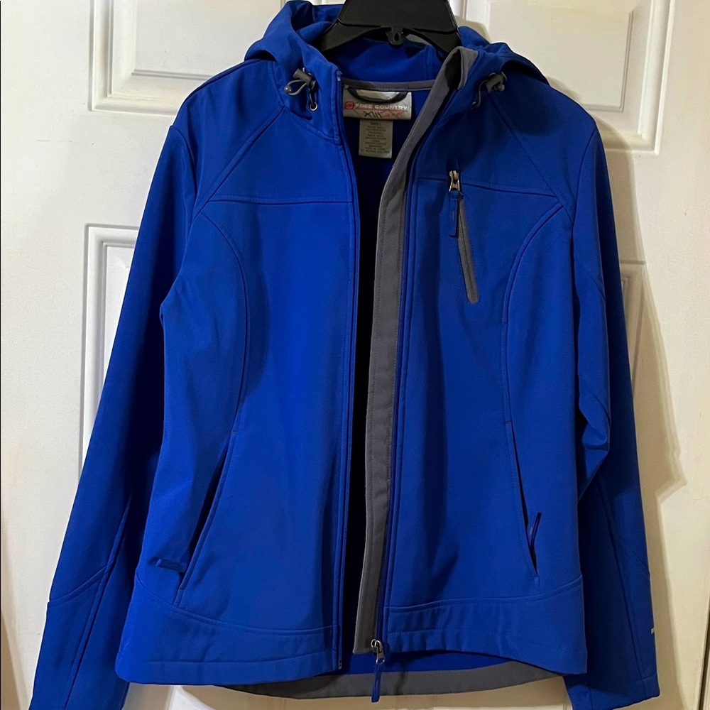 Free Country Royal Blue Hooded Zip Front Weather Jacket Women’s Sz S
